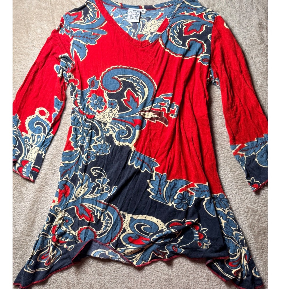 Parsley & Sage Floral Paisley Sharkbite Hem Tunic Top‎ M Boho Hippie Artsy